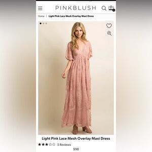 PINKBLUSH Maternity Light Pink Lace Mesh Overlay Maxi Dress Size XL